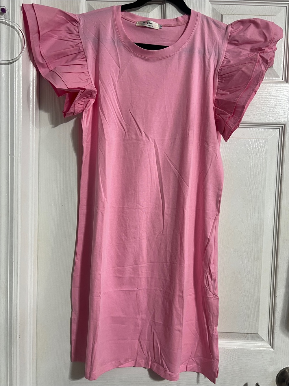 In 2 You Pink Ruffle Sleeve Mini Dress